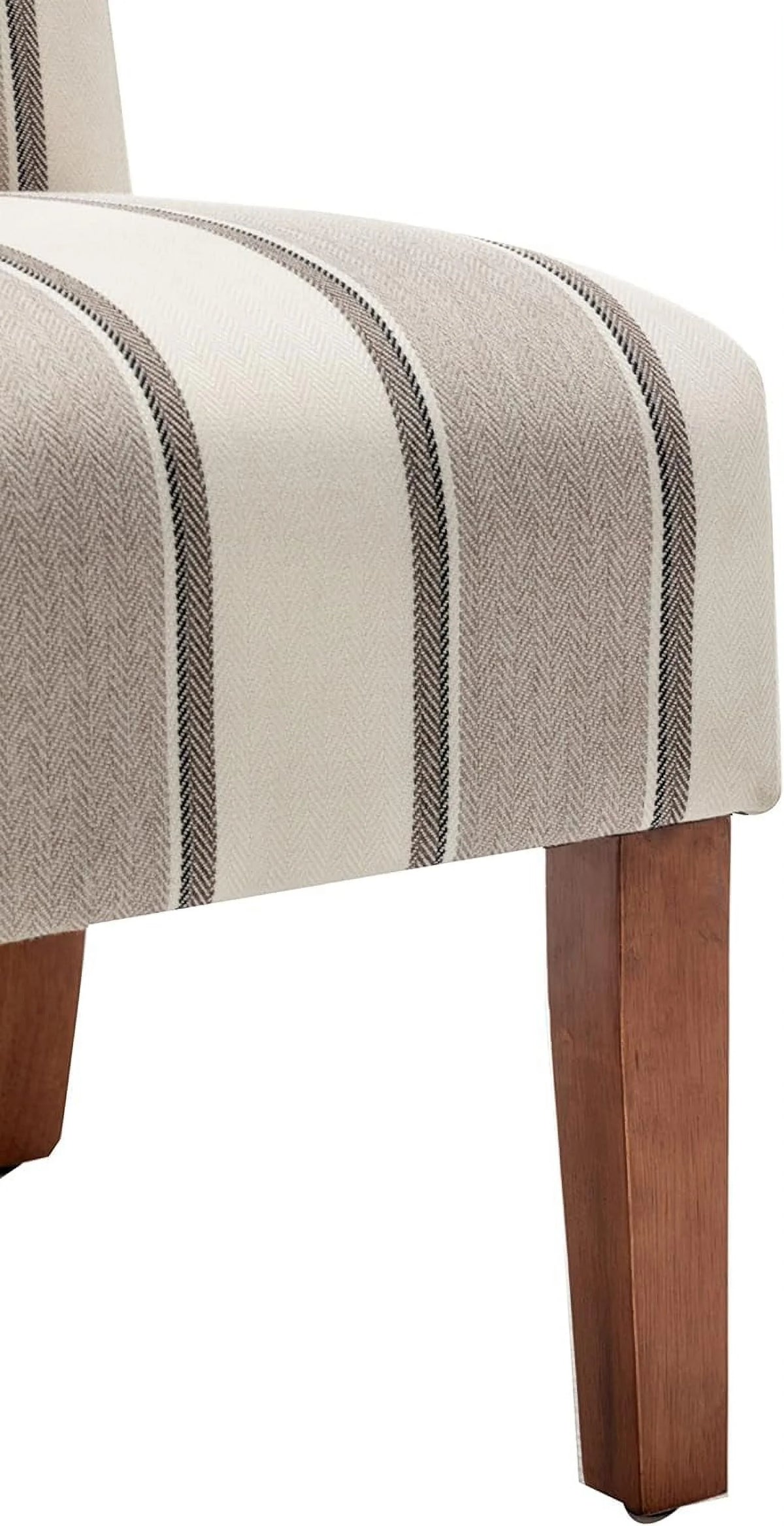 Brown and White Stripe Fabric Armless Accent Chair with Wood Legs E1163