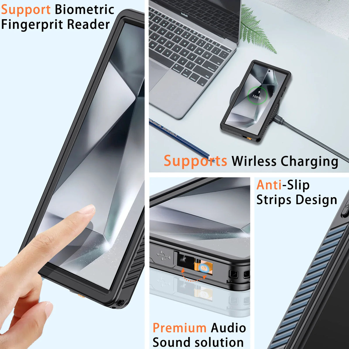 Black Waterproof Rugged Phone Case with Screen Protector Y930318