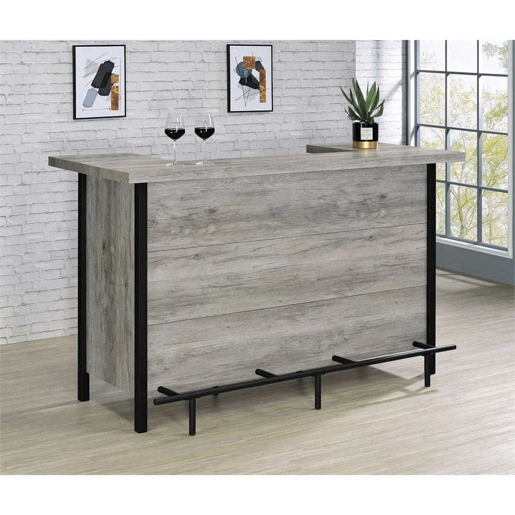 70.75"W Modern Wood Bar Unit in Gray Driftwood/Black Z64701