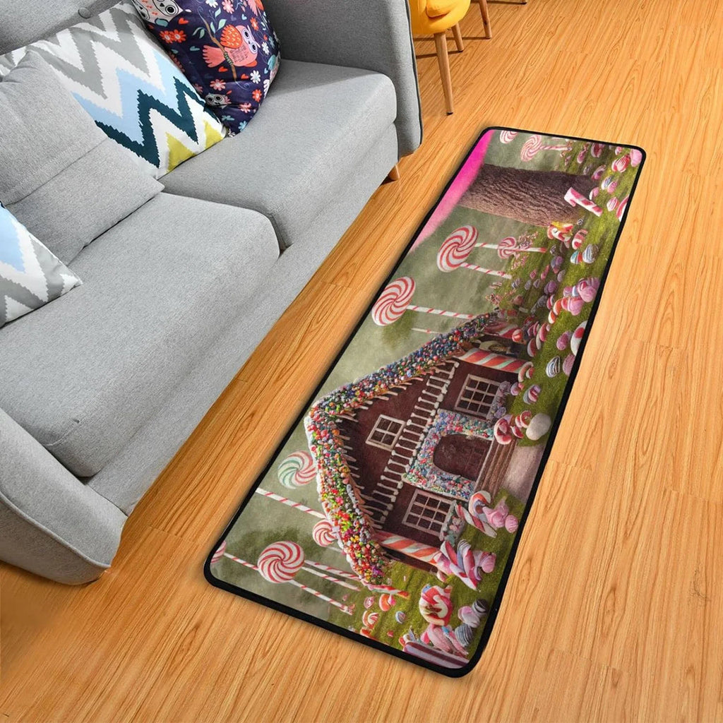 Candy Gingerbread House 2'x6' Non Slip Washable Runner Rug J3162