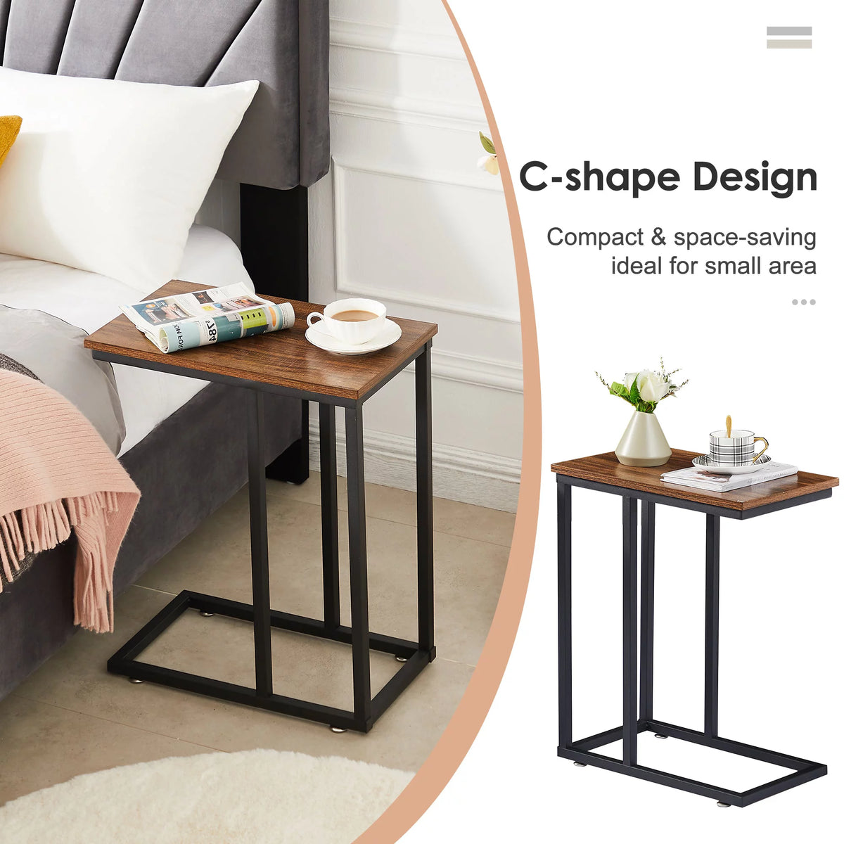 Set of 2 C-Shape Side Table Metal Frame E25872