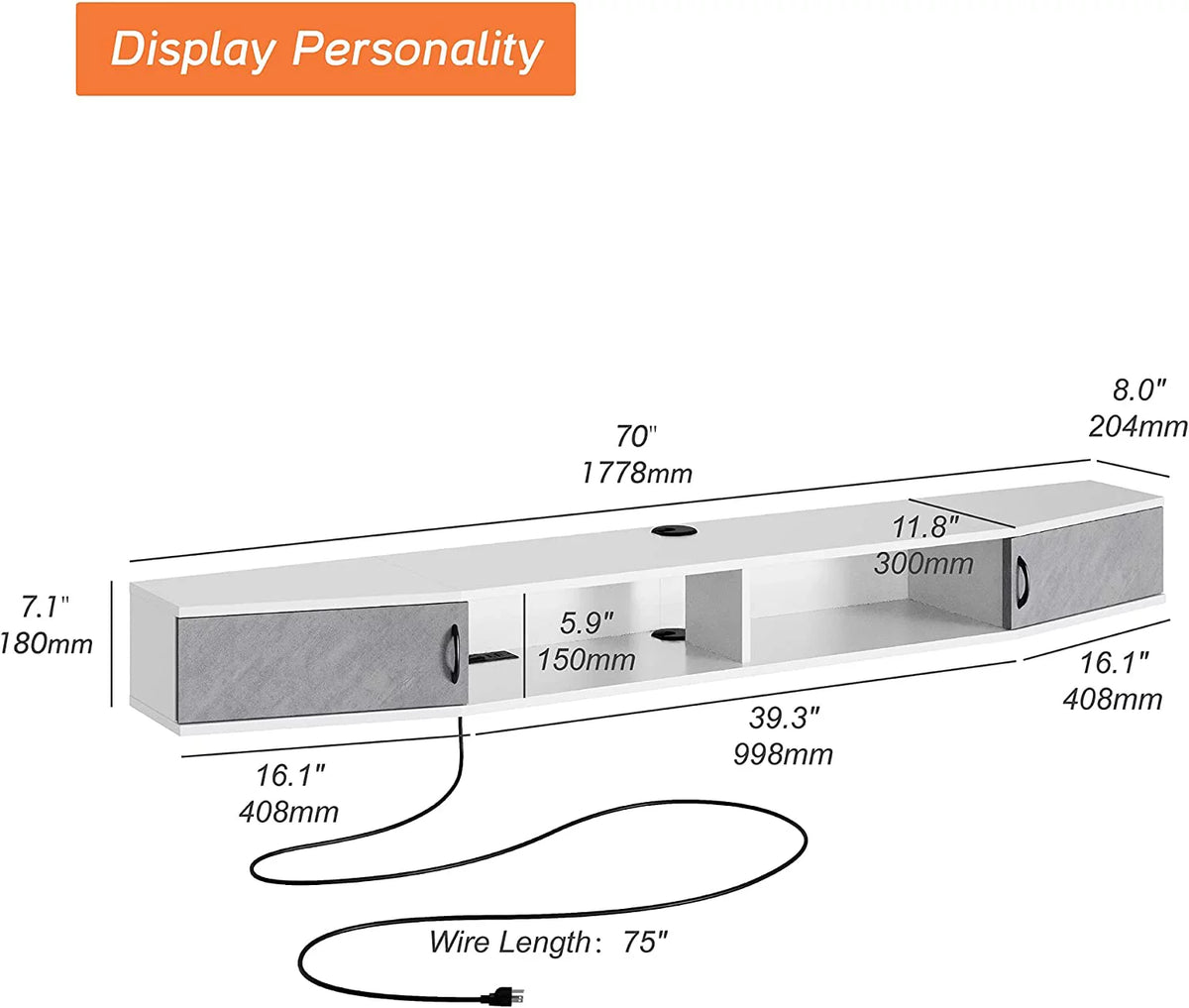 Black Floating TV Stand Wall Mounted Shelf Z7367