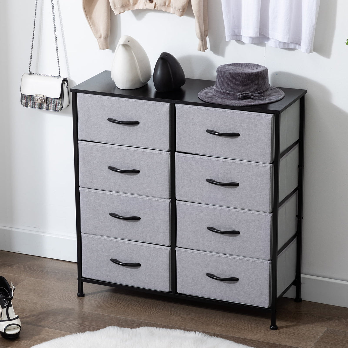 Black 8 Drawer Fabric Dresser I170322
