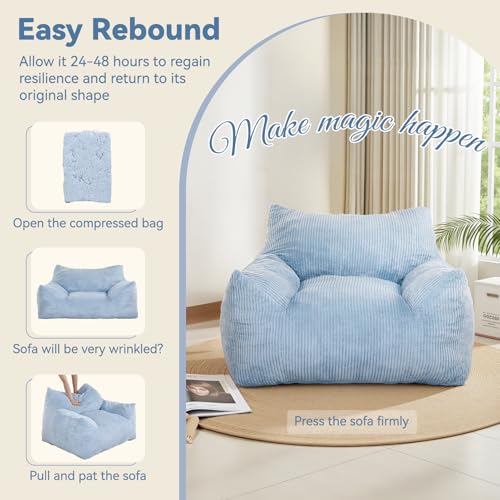 3FT Green Corded Fabric Bean Bag Chair with Ottoman U76236
