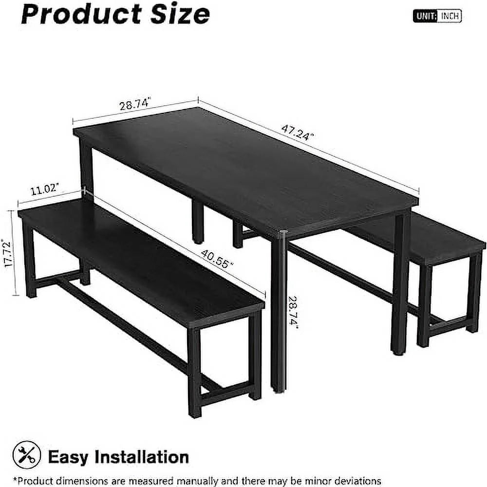 47" 3 Piece Wood Dining Table Set with Benches Y347761