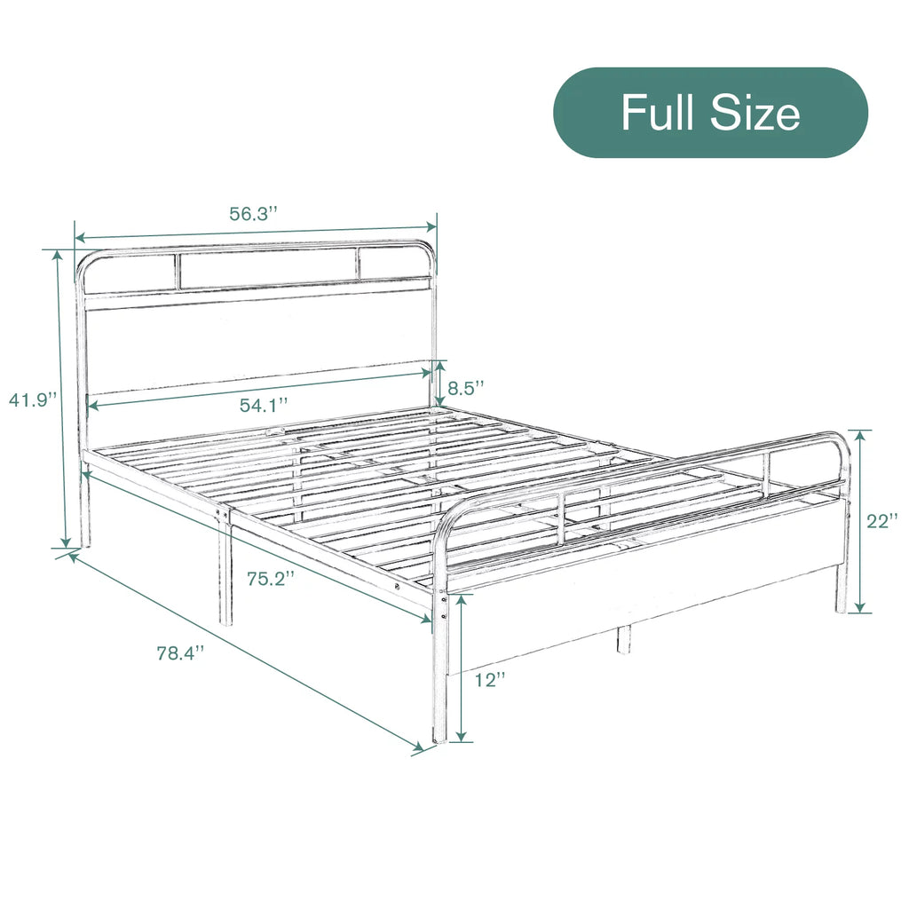 Full Size Metal Platform Bed Frame with Wood Headboard F889353