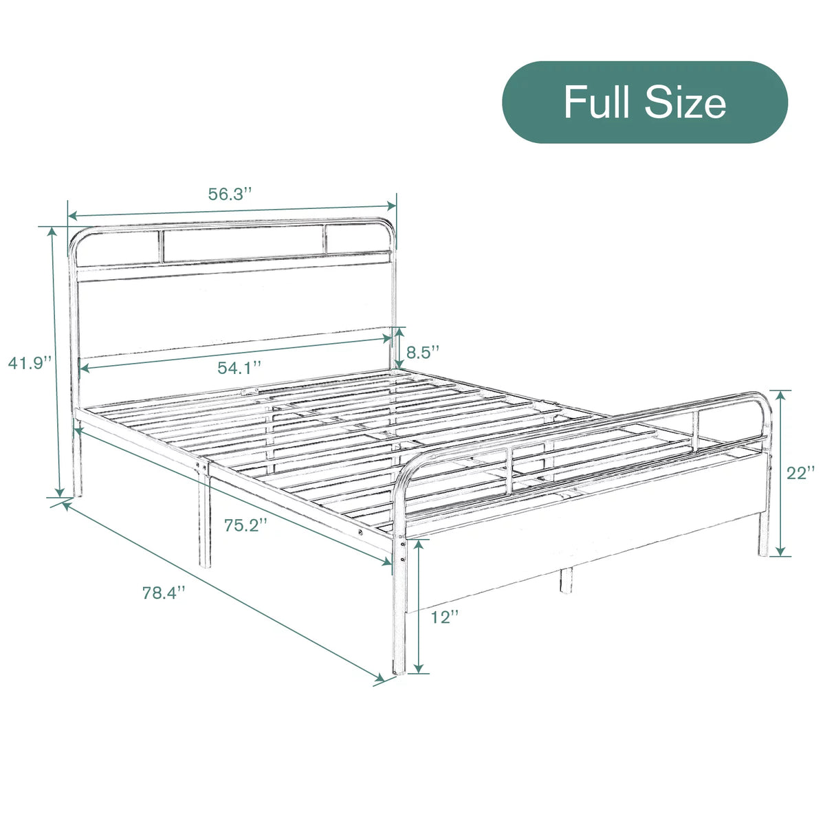 Full Size Metal Platform Bed Frame with Wood Headboard F889353