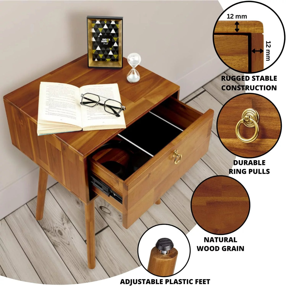 Solid Acacia Wood Nightstand R676