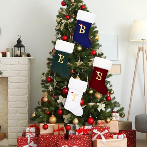 Green Velvet 20 Inches Monogram Christmas Stockings Q94435