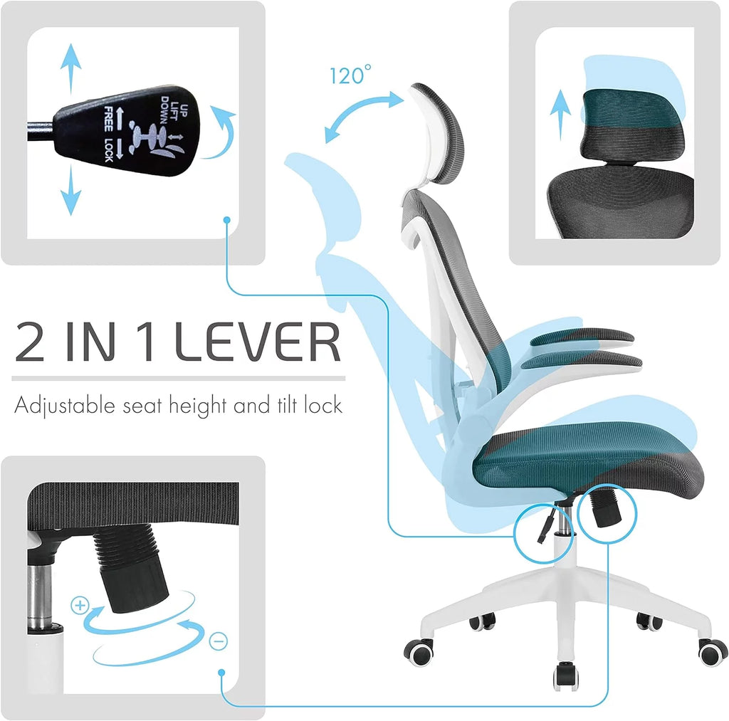 Office Chair with Headrest, Mesh Back, Armrests and Adjustable Seat with Wheels W949983