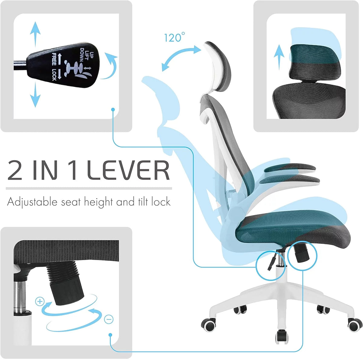 Office Chair with Headrest, Mesh Back, Armrests and Adjustable Seat with Wheels W949983