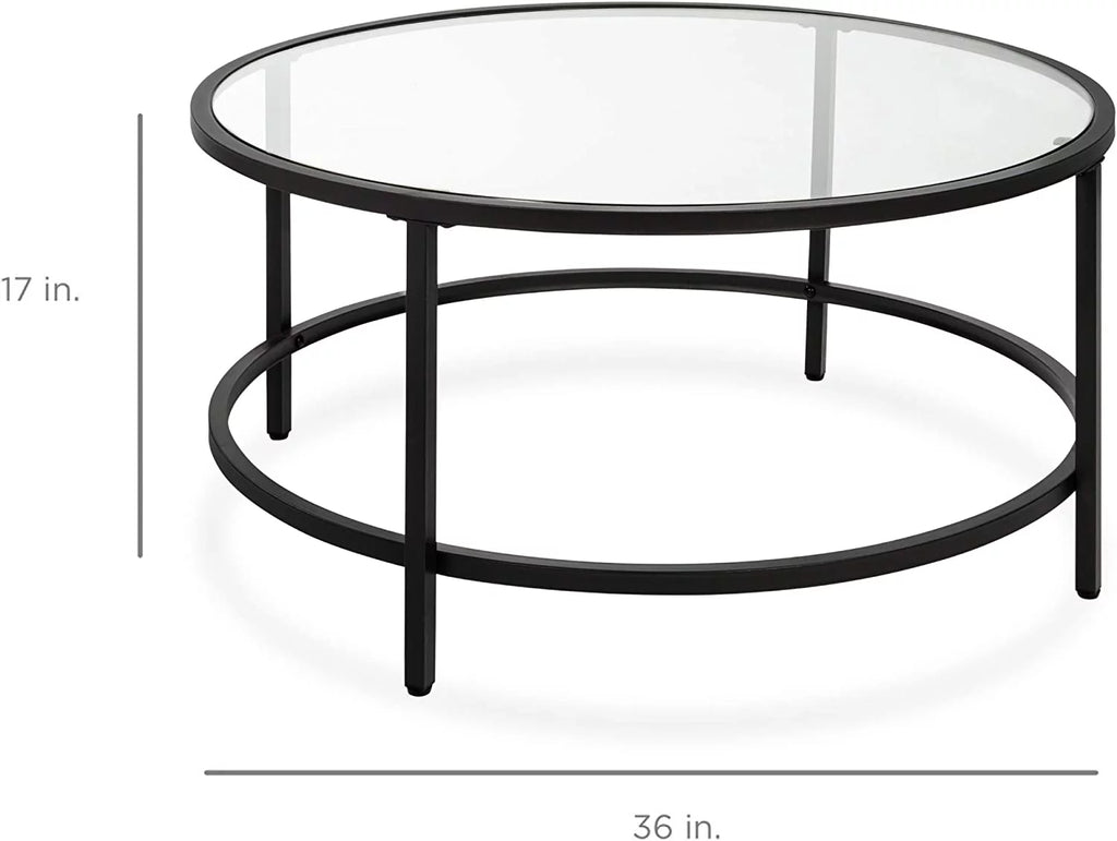 36in Round Tempered Glass Coffee Table with Metal Frame N983482