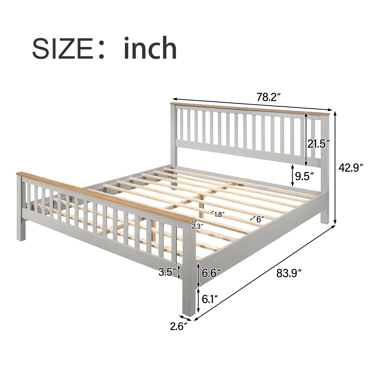 King Size Solid Wood Platform Bed with Headboard Z194