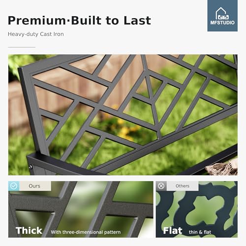 43.7 Inches Outdoor Garden Bench with Geometric Pattern Backrest, Black W29483