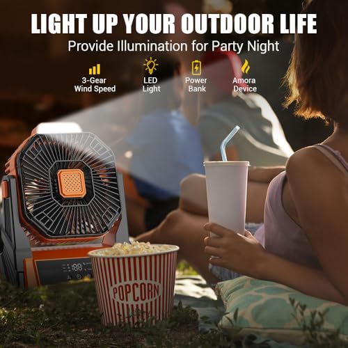 Portable Rechargeable 20000mAh Battery Powered Desk Fan with LED Lantern Y618857