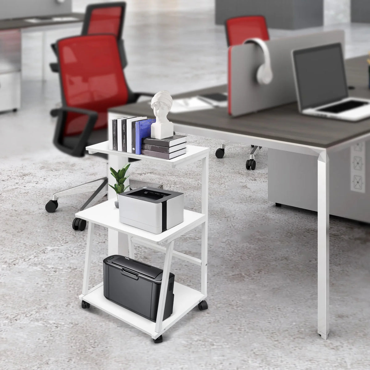 3-Tier Printer Stand Cart with Storage and Casters S428