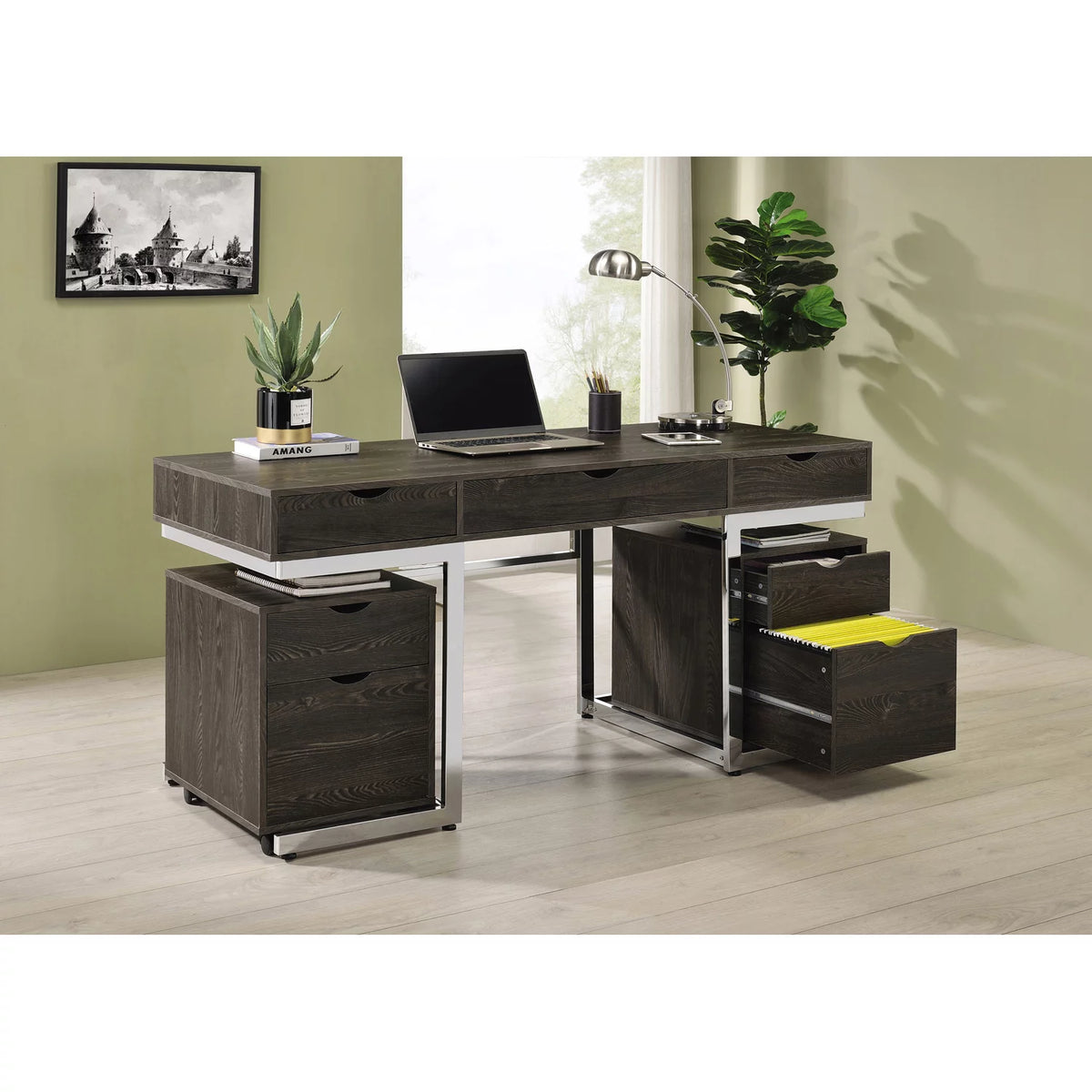 2-drawer Mobile File Cabinet Dark Oak S722204