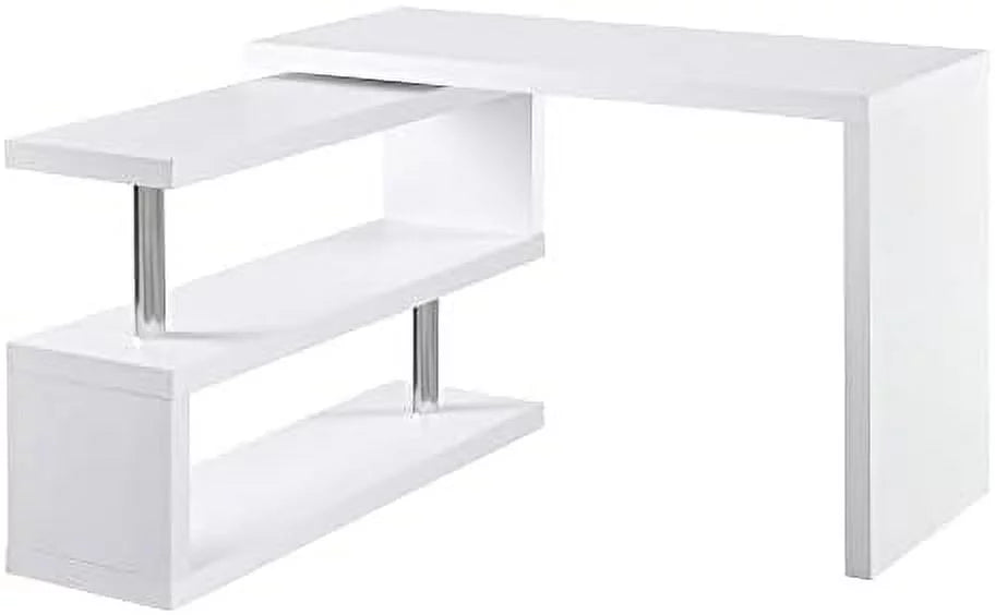 L Shaped Corner Computer Desk with 3-Tier Shelves White A97745