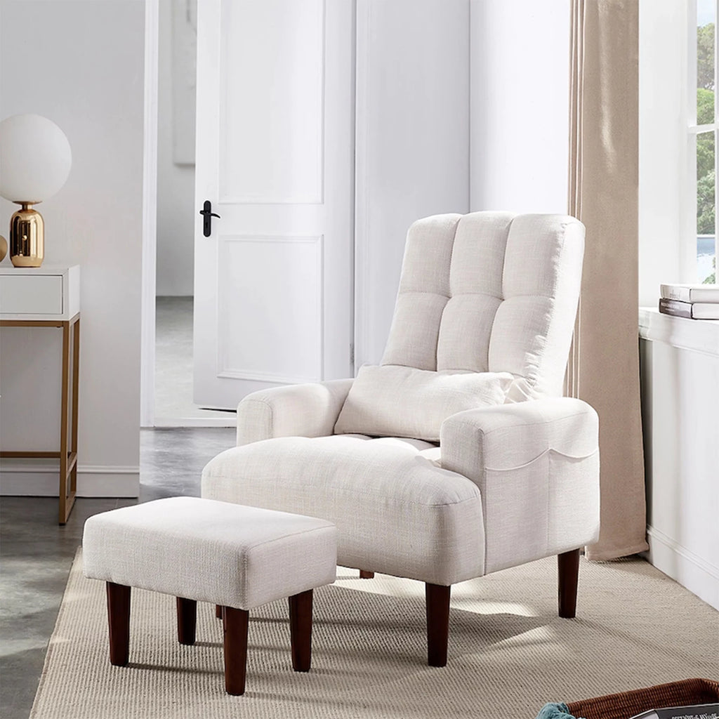 Cream White Recliner Sofa Chair with Ottoman S5234