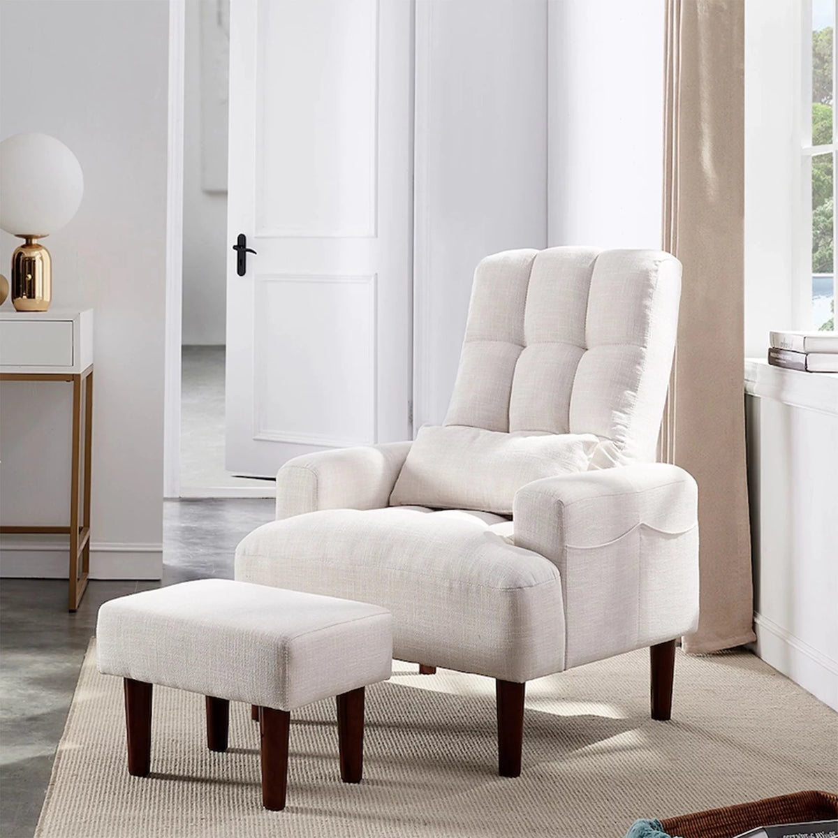 Cream White Recliner Sofa Chair with Ottoman S5234