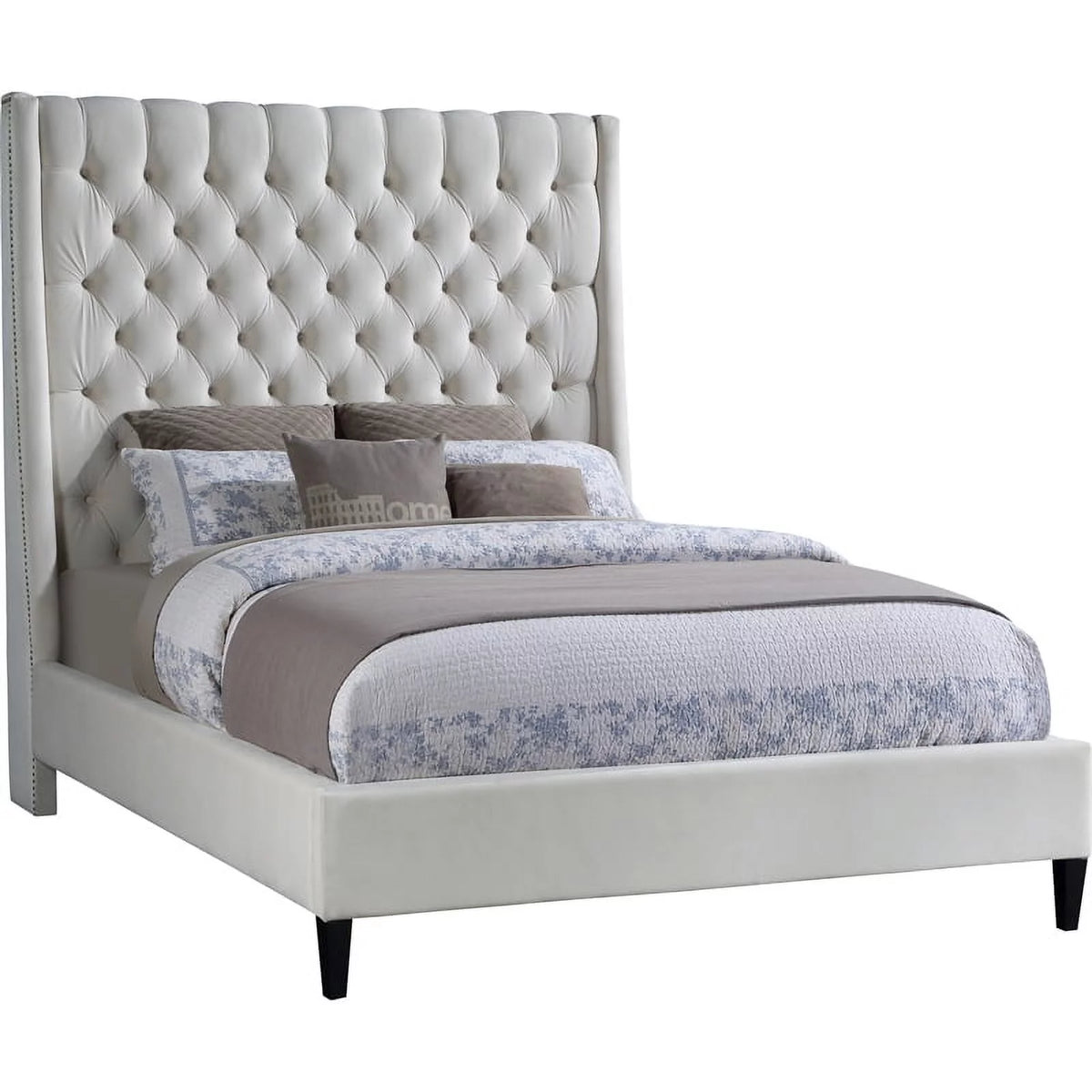 Cream Velvet Queen Bed J907436
