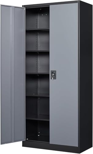 Metal Garage Storage Cabinet with Lock, 36" Tall 2 Door 2 Adjustable Shelves U654