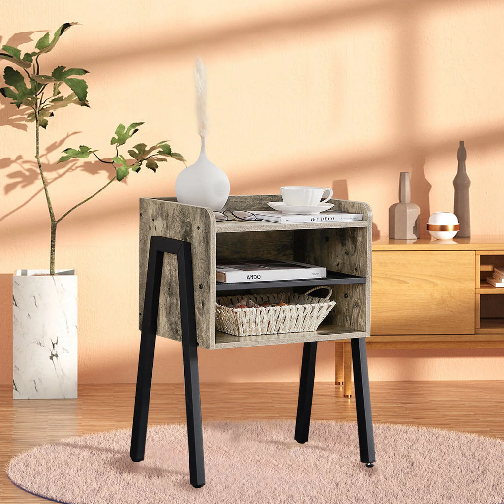 Set of 2 Stackable 2-tier Side End Table Gray R75526
