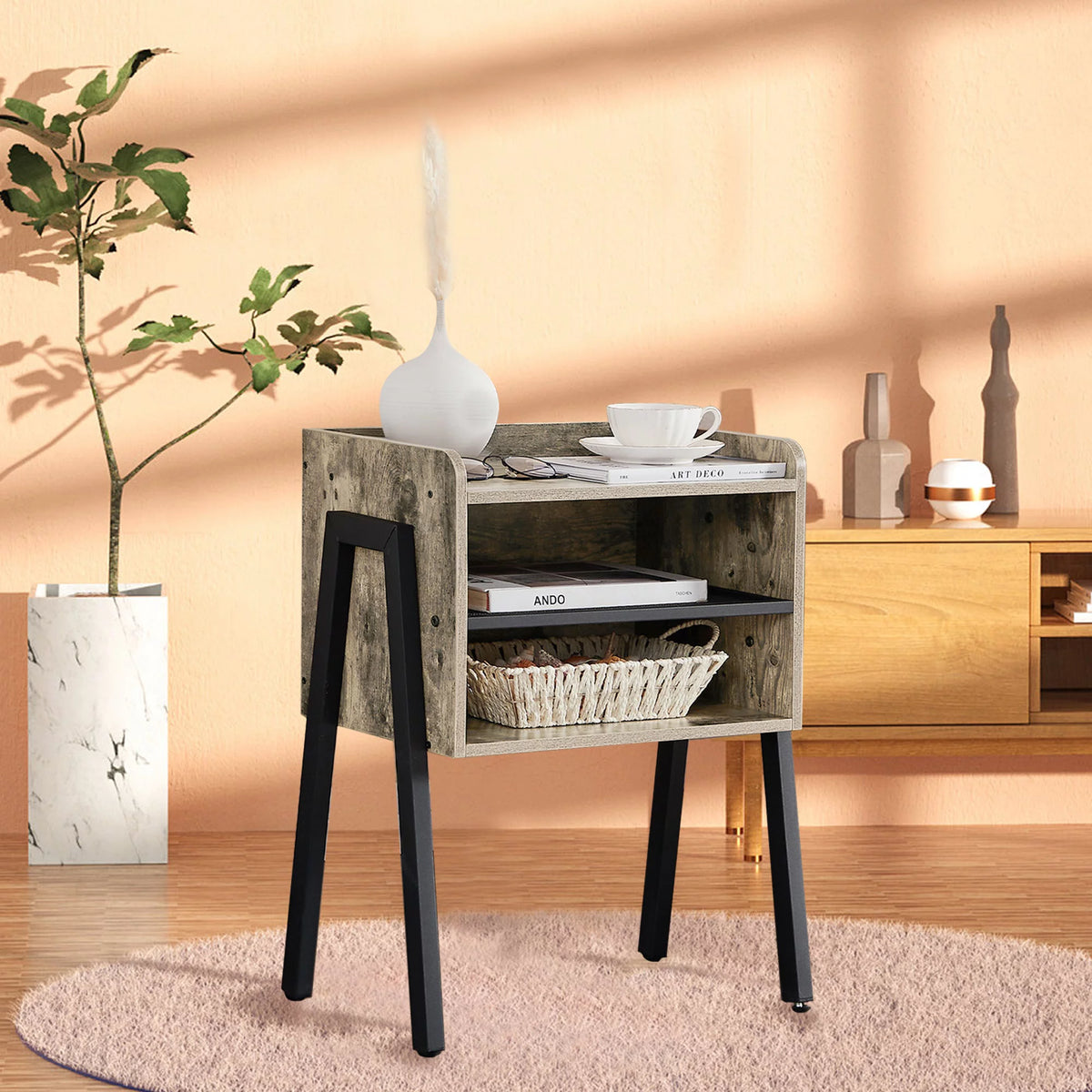 Set of 2 Stackable 2-tier Side End Table Gray R75526