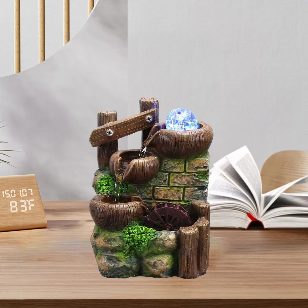 Tabletop Fountain Waterfall with LED Light Automatic Pump Z1184