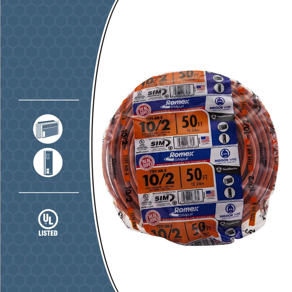 50' 10/2 with ground Indoor Electrical Wire NM-B Orange K79592