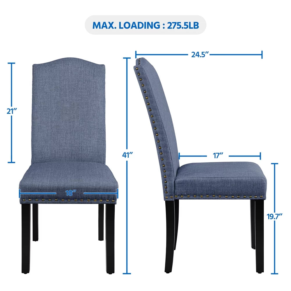 Fabric Upholstered Dining Chair Set of 2 Blue Q84361