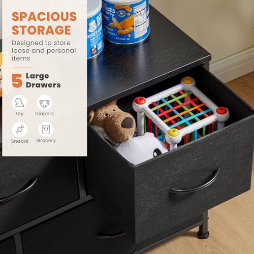 Black 5 Drawer Fabric Dresser H504364