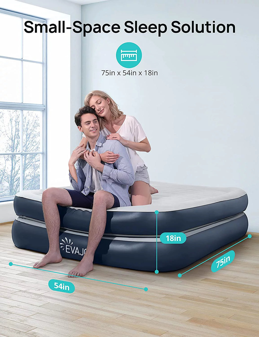 Full Size Air Mattress with Built in Pump 18'' Inflatable Blue T221163