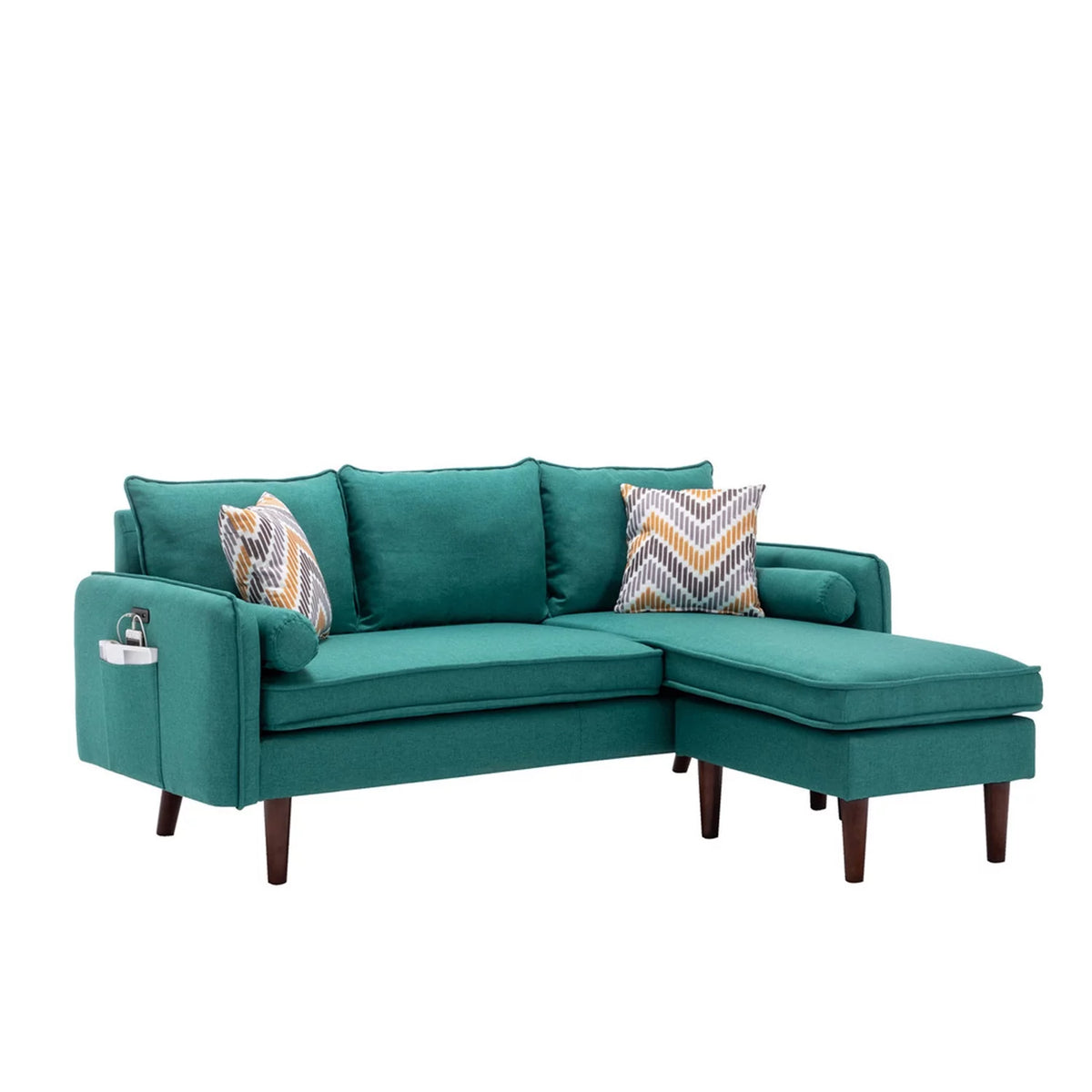 Green Sectional Sofa Chaise with USB Charger & Pillows Z91973