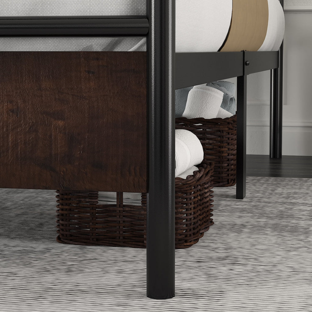 Full Size Metal Platform Bed Frame with Wood Headboard F889353