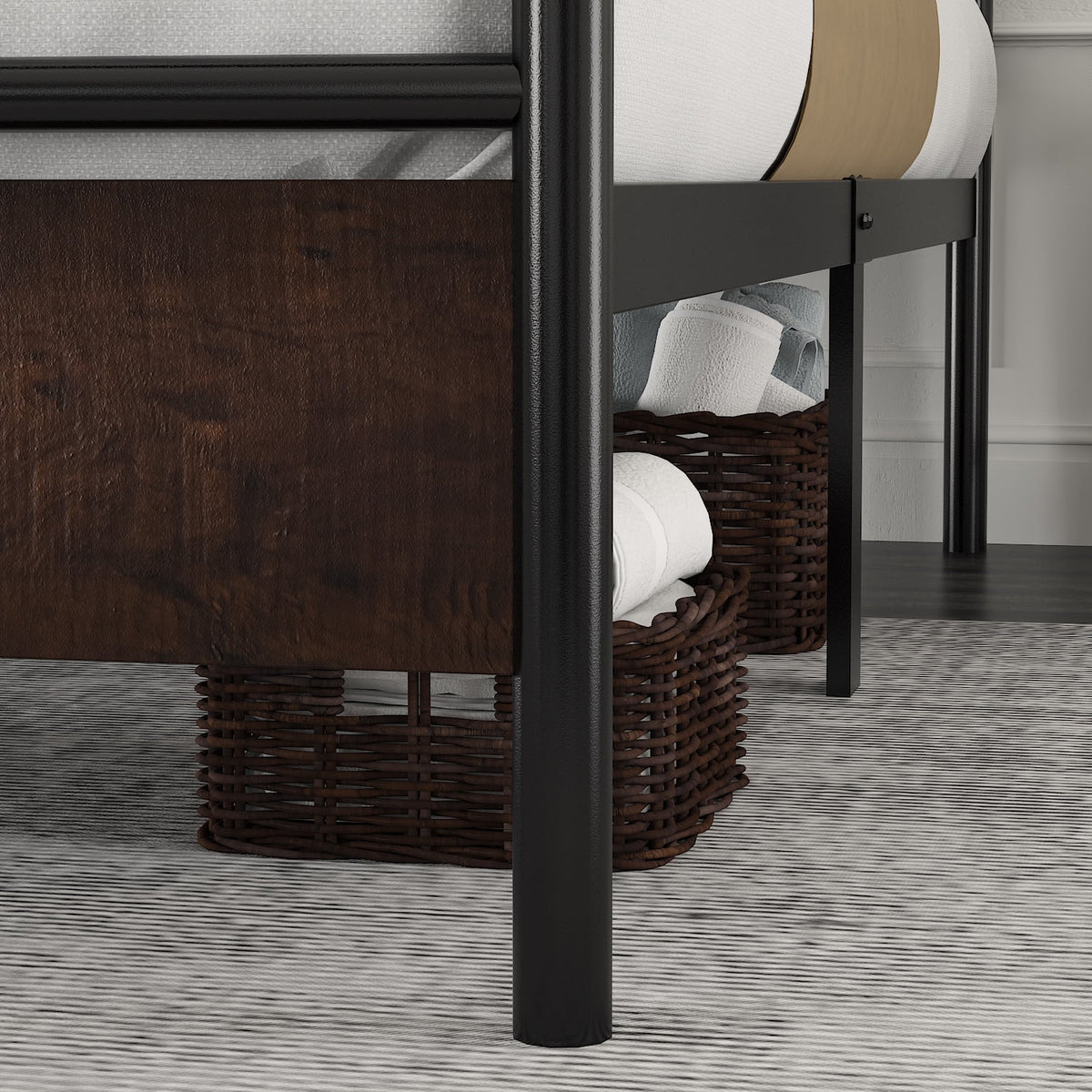 Full Size Metal Platform Bed Frame with Wood Headboard F889353