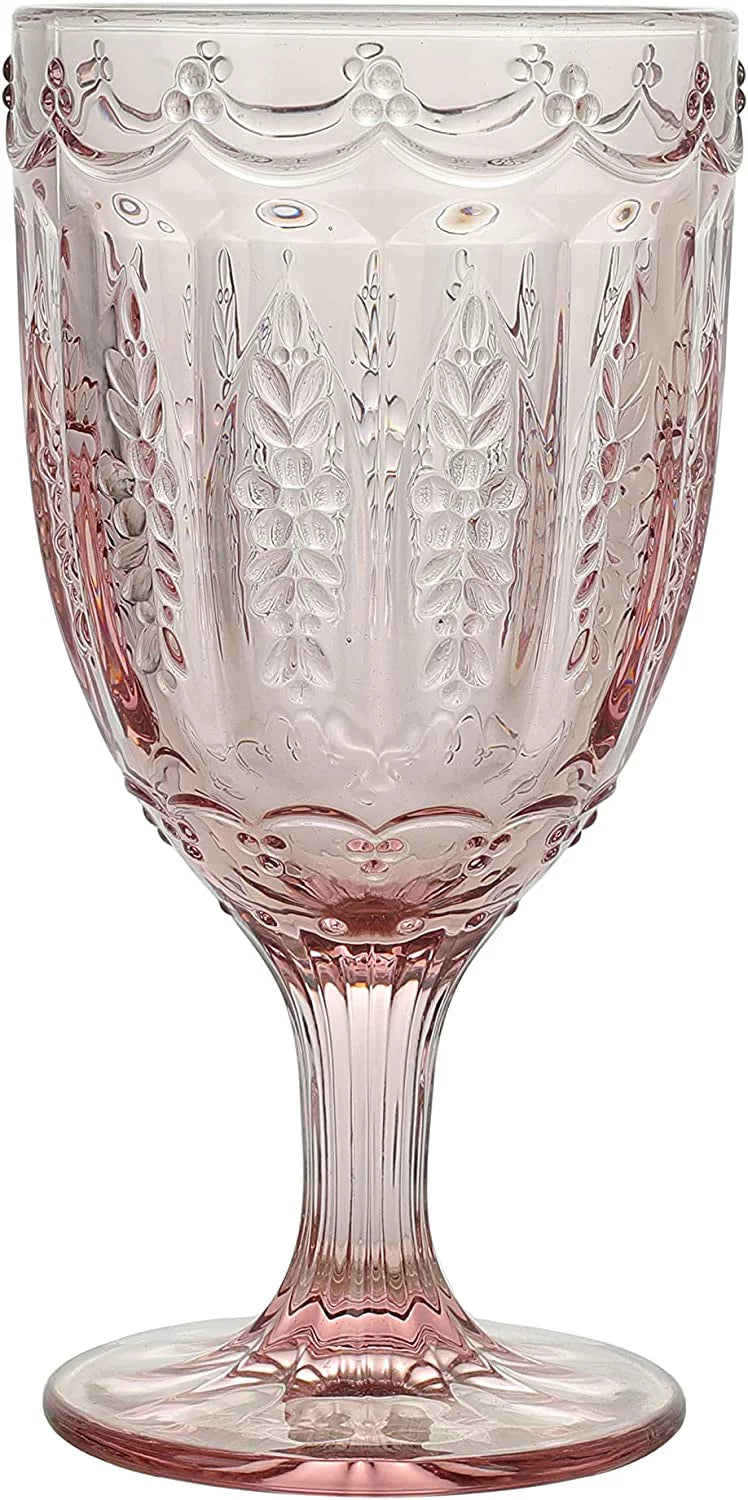 Set of 4 Pink Colored Glass Wine Goblets I68103