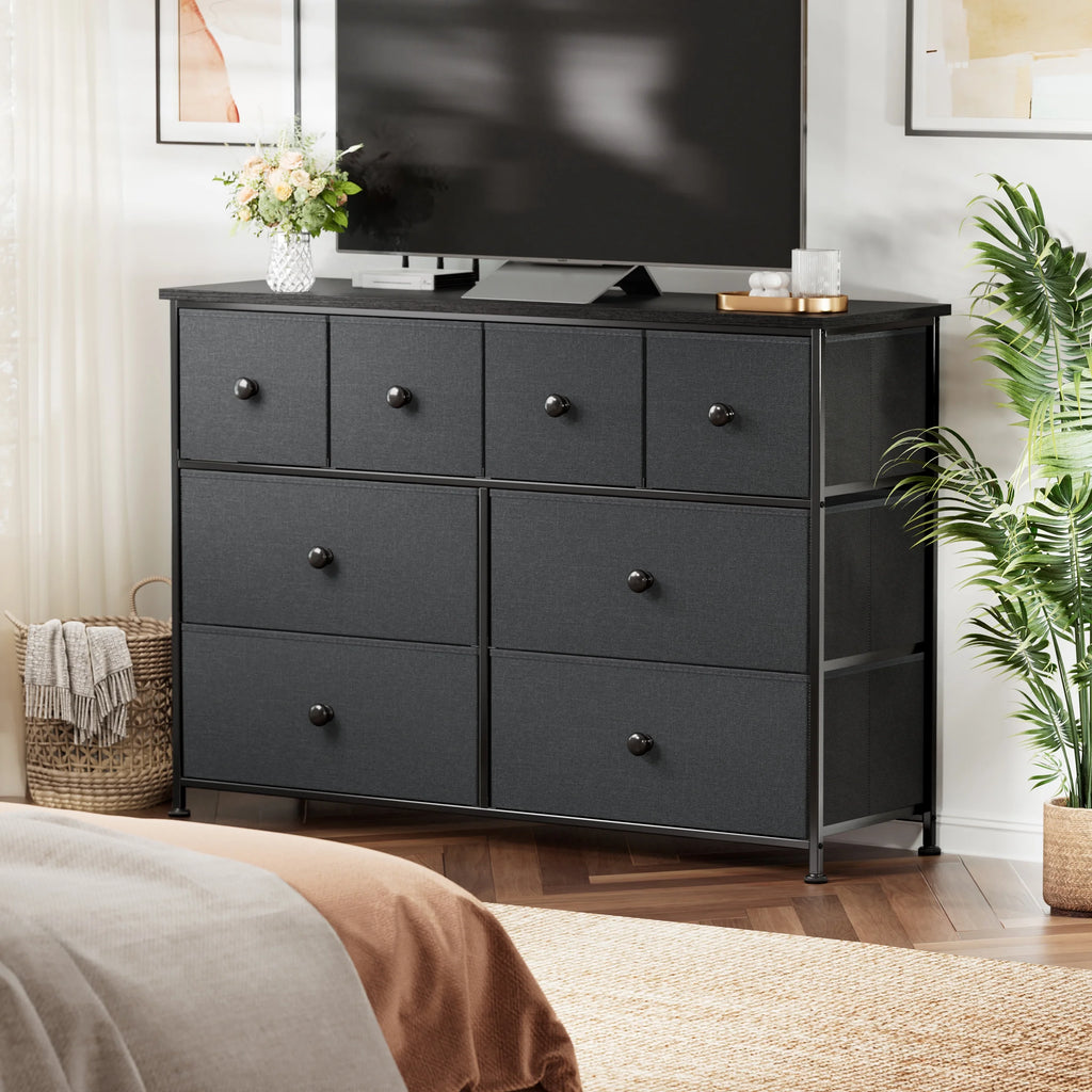 8 Drawer Fabric Dresser with Steel Frame and Wooden Top A303
