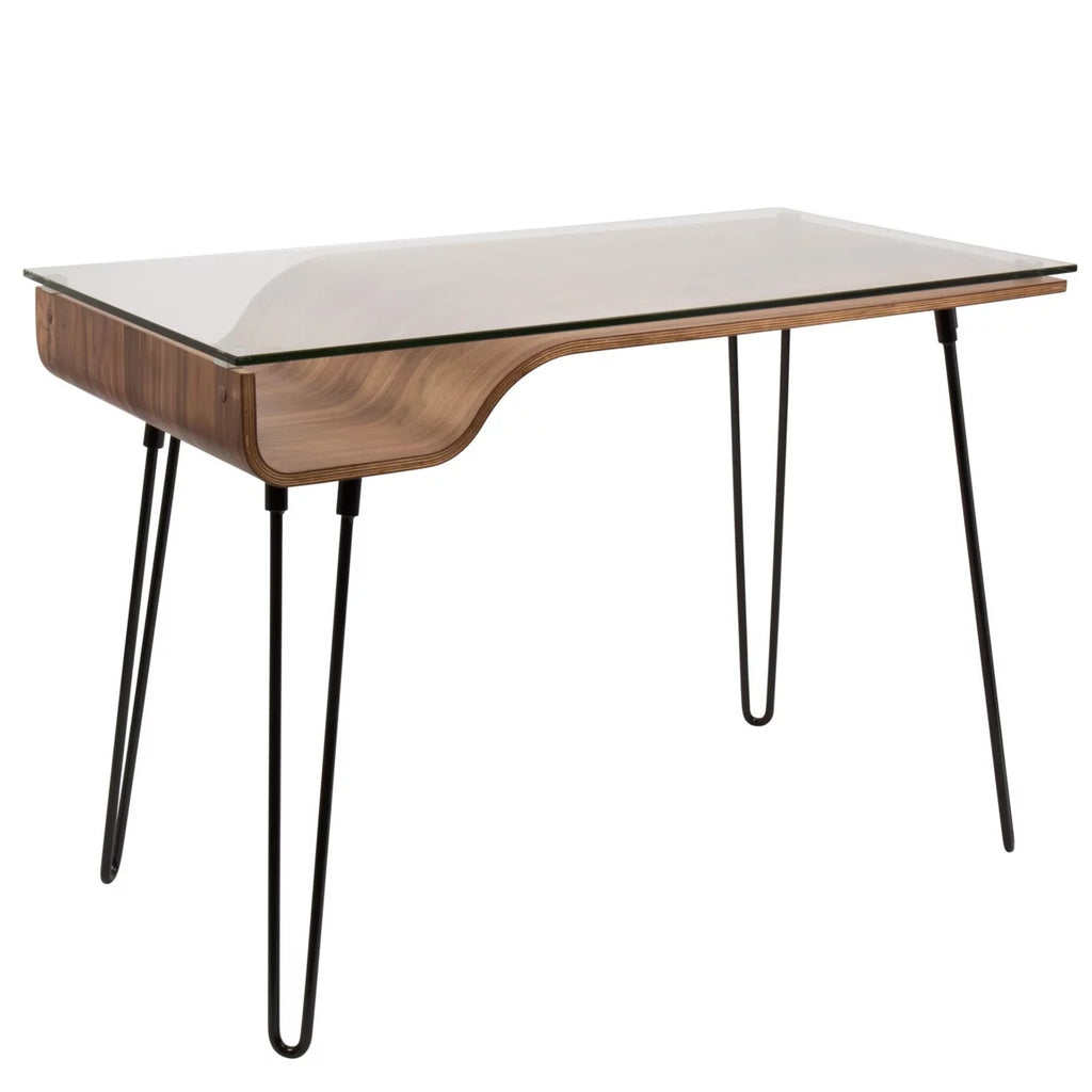 Mid-Century Modern Desk in Walnut Wood, Glass, and Black Metal S596501