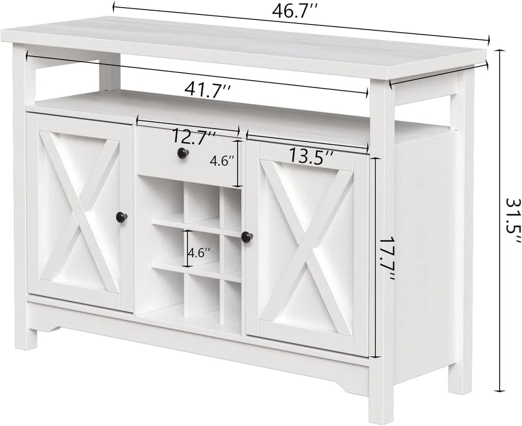 White Coffee Bar Cabinet with 9 Wine Racks N734