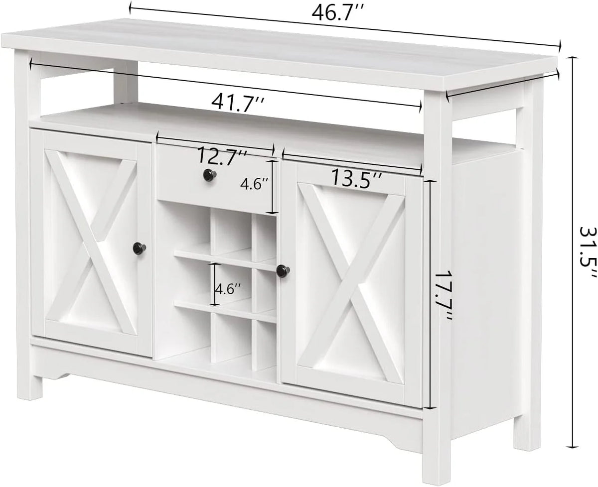 White Coffee Bar Cabinet with 9 Wine Racks N734