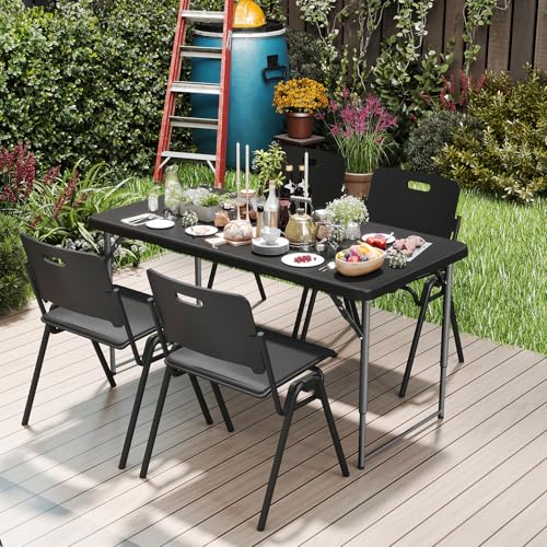 5 Foot White Folding Plastic Table with Carrying Handle Q383613