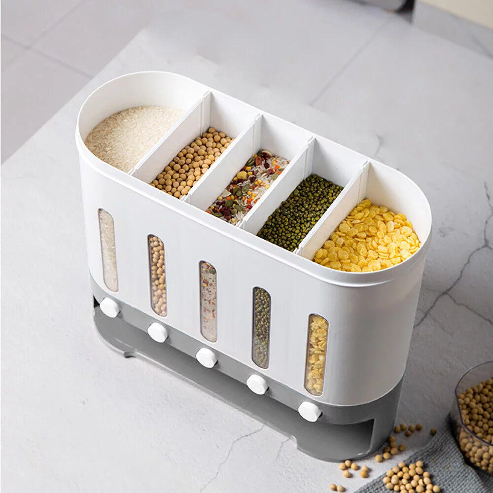 Wall Mounted 5 Grid Dry Food Dispenser with Measuring Cup B49950