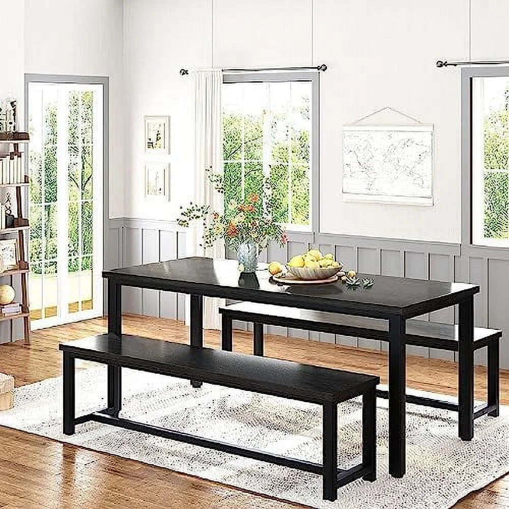47" 3 Piece Wood Dining Table Set with Benches Y347761