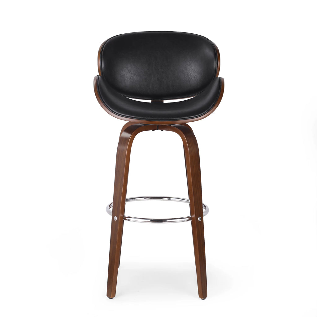 Mid Century Modern Faux Leather Wood Swivel Barstool F6811