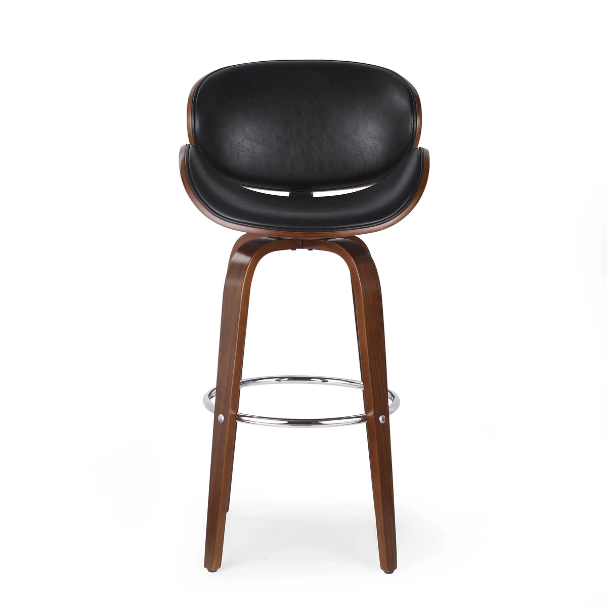 Mid Century Modern Faux Leather Wood Swivel Barstool F6811