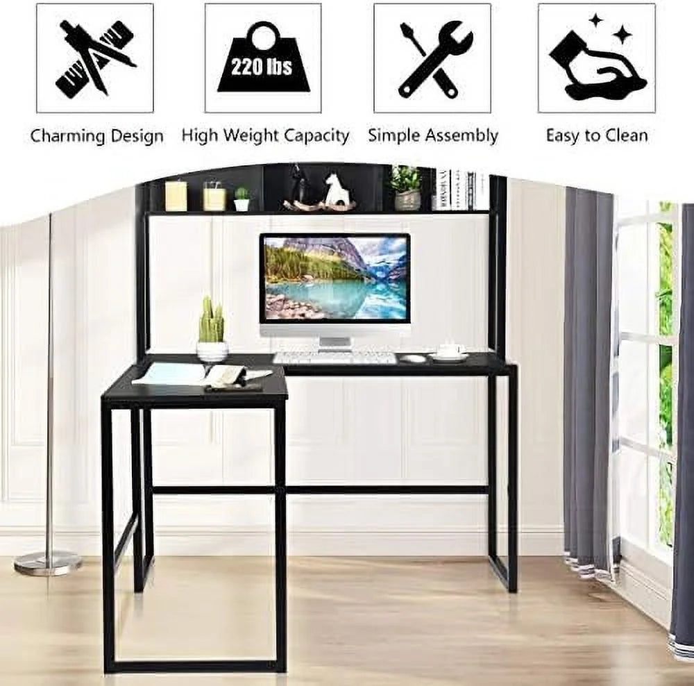 Reversible L-Shaped Corner Computer Desk with Hutch L848