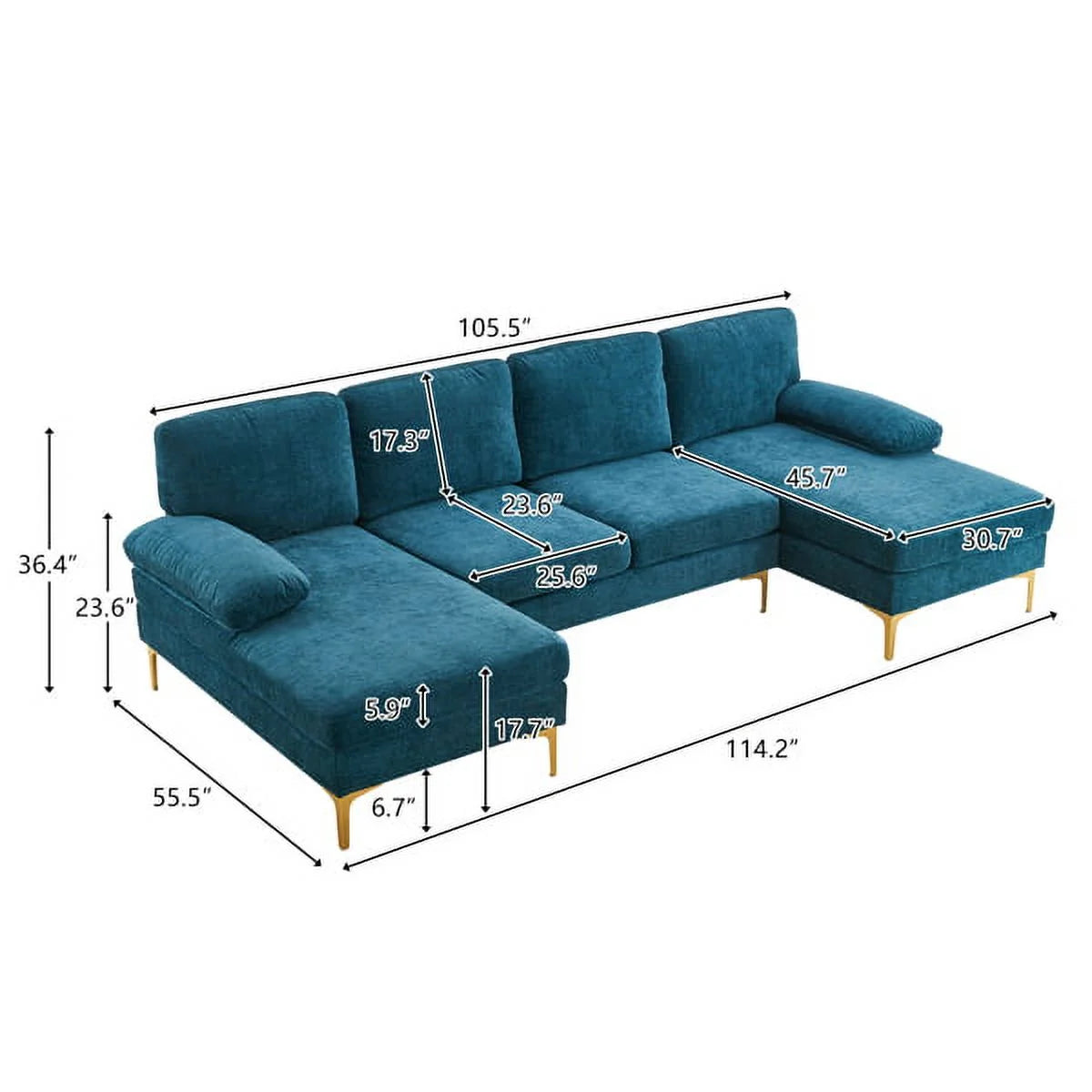 Dark Blue Chenille Convertible Sectional Sofa R49543