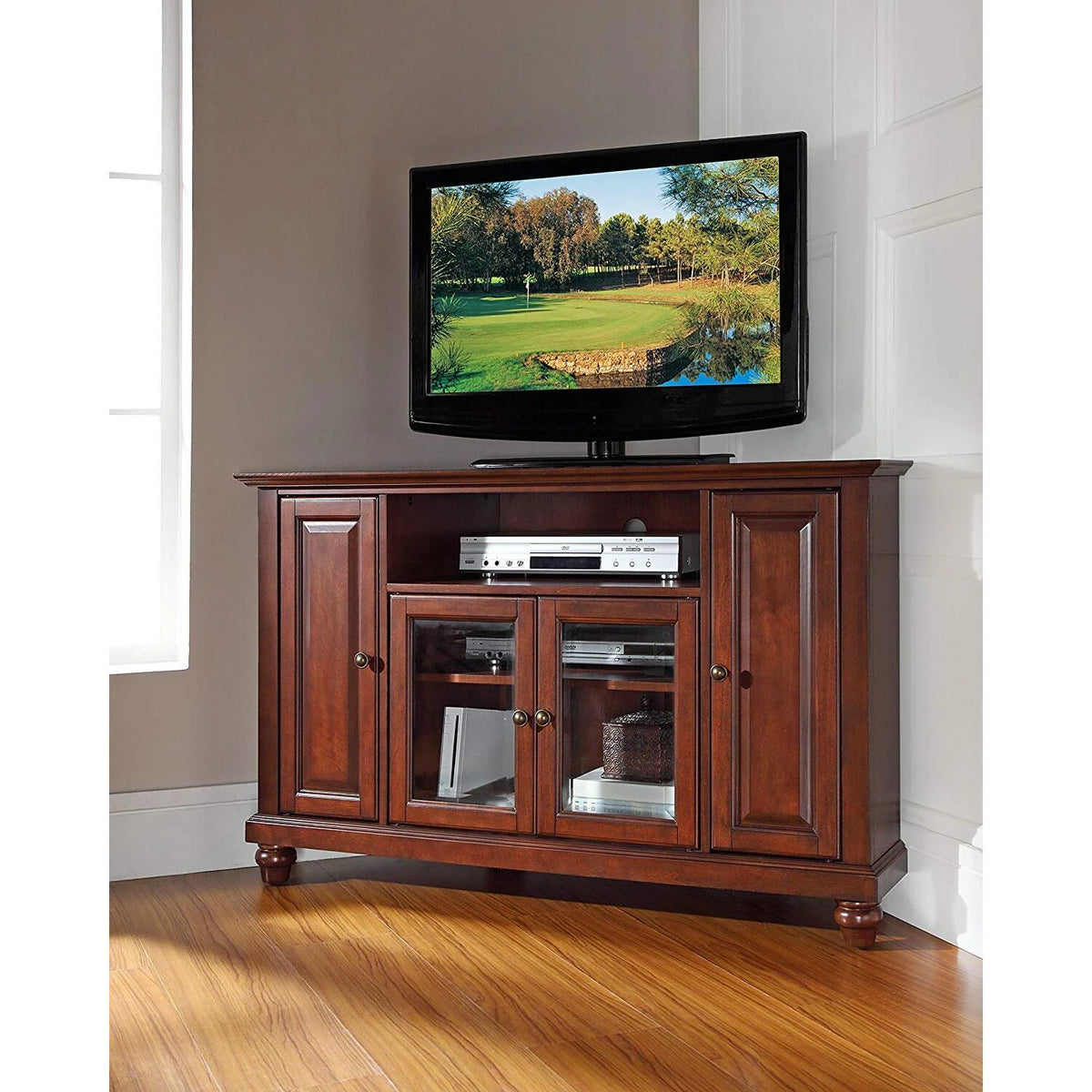 48" Corner Tv Stand Mahogany W9276