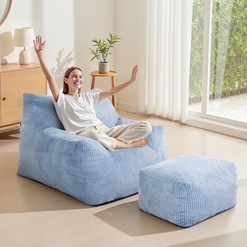 3FT Green Corded Fabric Bean Bag Chair with Ottoman U76236